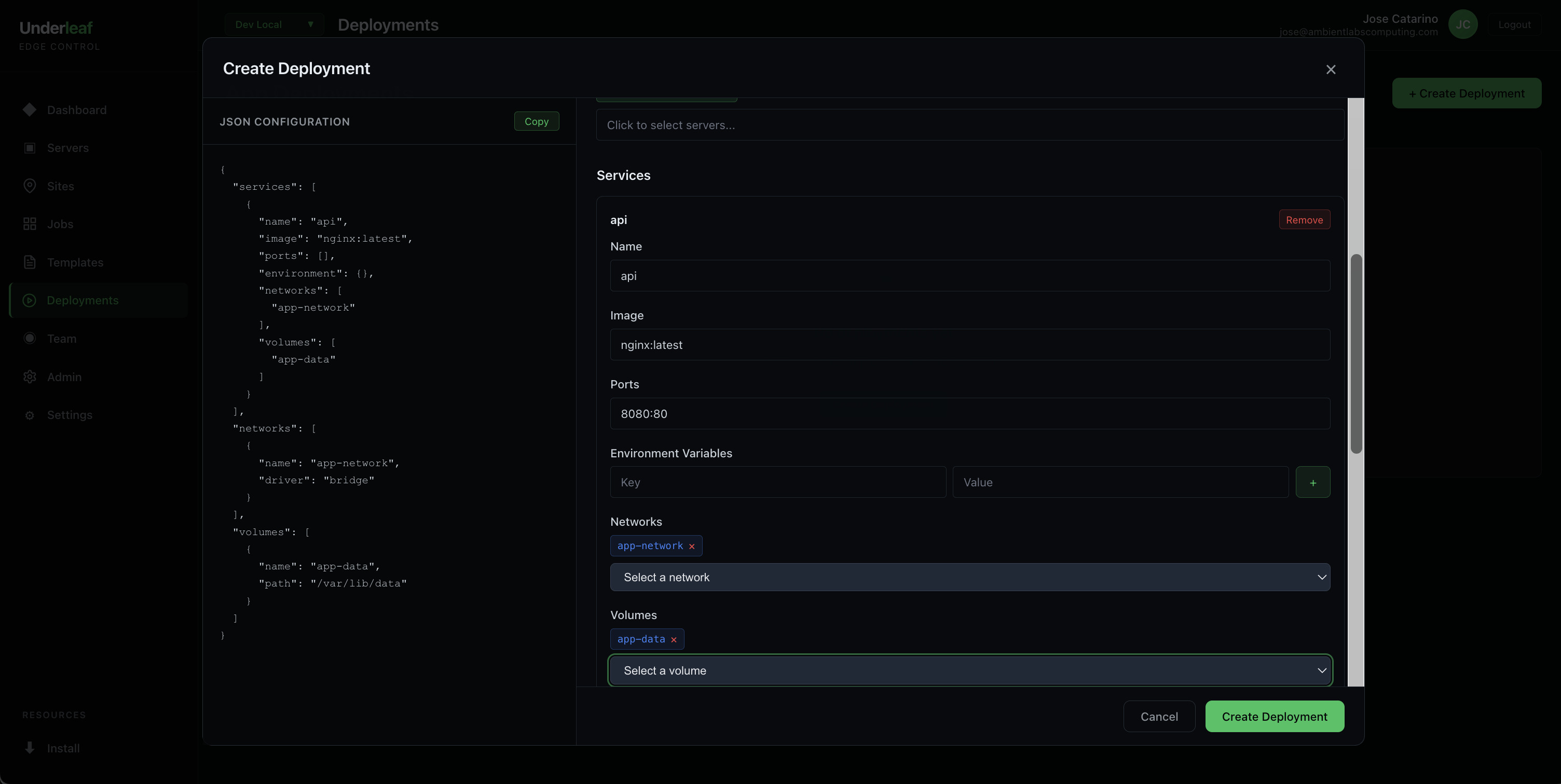 Underleaf Edge Orchestration Dashboard